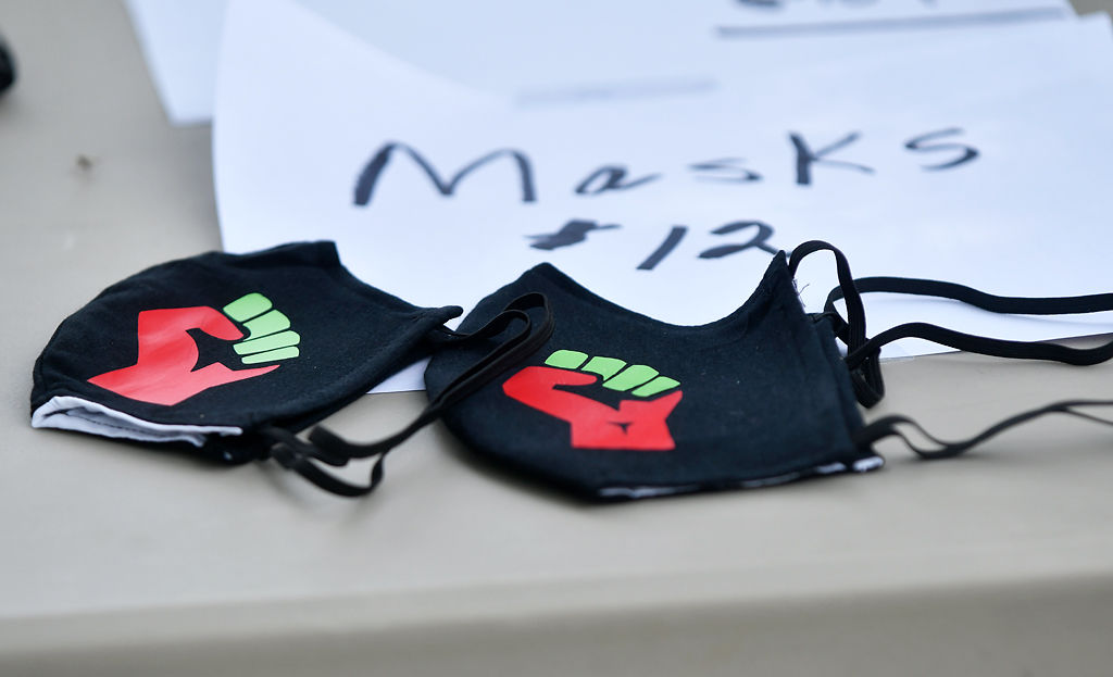 Masks with the Black Lives Matter logo are sold during the Juneteenth activity